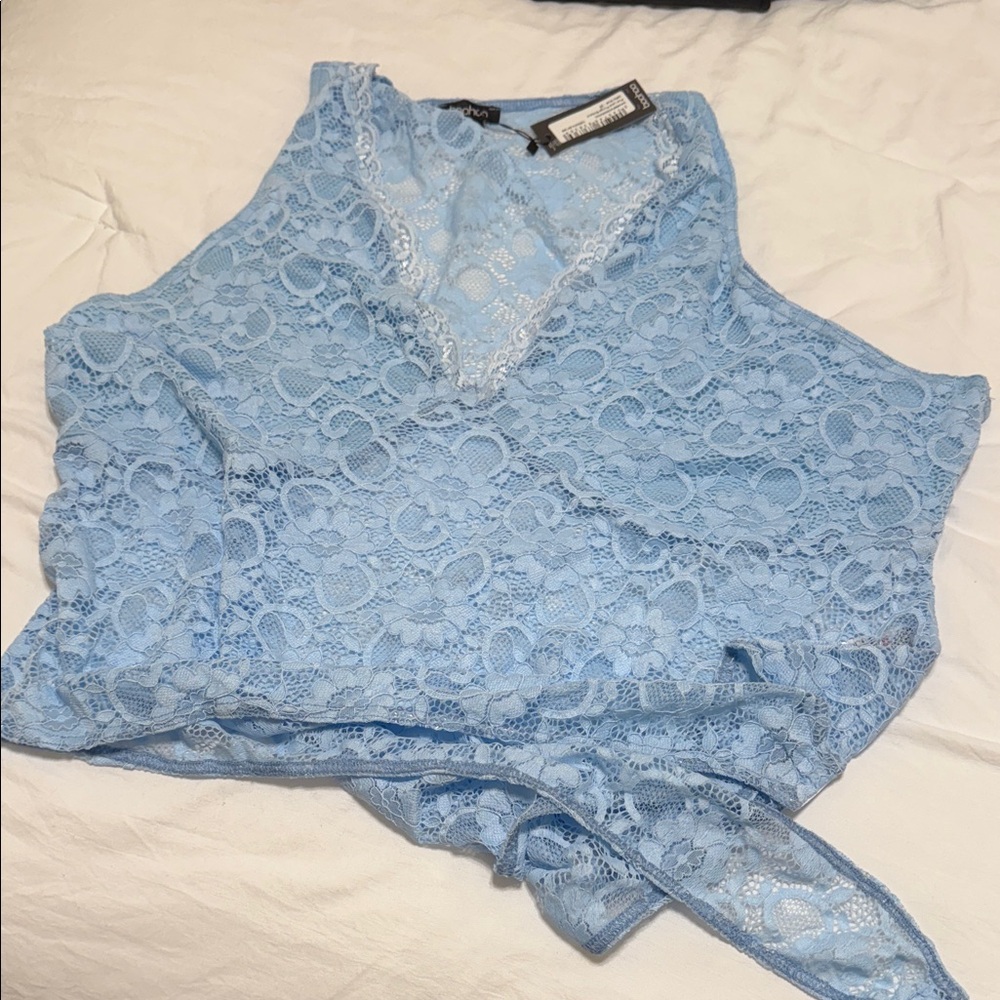 Boohoo Plus Light Blue Lace Bodysuit